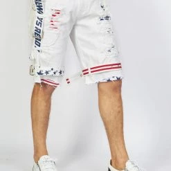LOCKED & LOADED Shop All LNL Shorts - USA Strapped Denim - White With Red And Navy - LLDS421104
