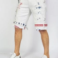 LOCKED & LOADED Shop All LNL Shorts - USA Strapped Denim - White With Red And Navy - LLDS421104