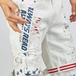 LOCKED & LOADED Shop All LNL Shorts - USA Strapped Denim - White With Red And Navy - LLDS421104