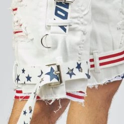 LOCKED & LOADED Shop All LNL Shorts - USA Strapped Denim - White With Red And Navy - LLDS421104