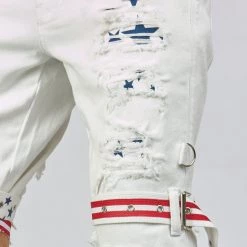 LOCKED & LOADED Shop All LNL Shorts - USA Strapped Denim - White With Red And Navy - LLDS421104