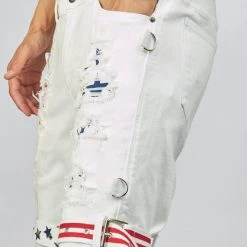 LOCKED & LOADED Shop All LNL Shorts - USA Strapped Denim - White With Red And Navy - LLDS421104