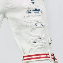 LOCKED & LOADED Shop All LNL Shorts - USA Strapped Denim - White With Red And Navy - LLDS421104