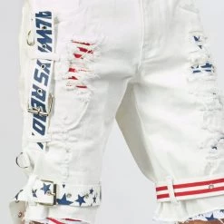 LOCKED & LOADED Shop All LNL Shorts - USA Strapped Denim - White With Red And Navy - LLDS421104