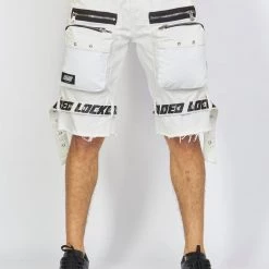 LOCKED & LOADED LNL Shorts - Strapped - White With Black - LDS421102