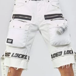 LOCKED & LOADED LNL Shorts - Strapped - White With Black - LDS421102