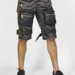 LOCKED & LOADED LNL Shorts - Strapped W/ Leather - Dark Grey And Black Zebra - LDS421103