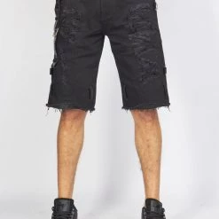 LOCKED & LOADED LNL Shorts - Strapped W/ Crystals - Black - LDS421103