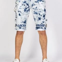 LOCKED & LOADED LNL Shorts - Strapped Denim - Acid Wash With White And Blue - LLDS421101