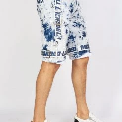 LOCKED & LOADED LNL Shorts - Strapped Denim - Acid Wash With White And Blue - LLDS421101