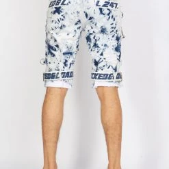 LOCKED & LOADED LNL Shorts - Strapped Denim - Acid Wash With White And Blue - LLDS421101