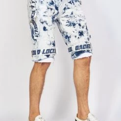 LOCKED & LOADED LNL Shorts - Strapped Denim - Acid Wash With White And Blue - LLDS421101