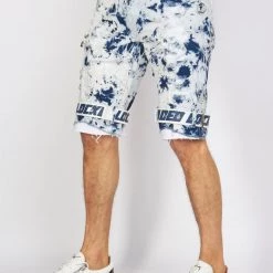 LOCKED & LOADED LNL Shorts - Strapped Denim - Acid Wash With White And Blue - LLDS421101