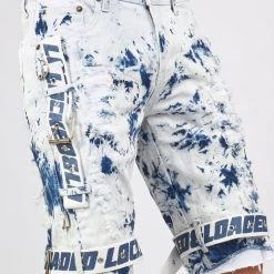 LOCKED & LOADED LNL Shorts - Strapped Denim - Acid Wash With White And Blue - LLDS421101