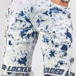 LOCKED & LOADED LNL Shorts - Strapped Denim - Acid Wash With White And Blue - LLDS421101