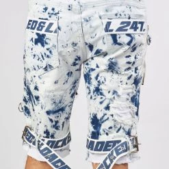 LOCKED & LOADED LNL Shorts - Strapped Denim - Acid Wash With White And Blue - LLDS421101