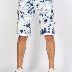 LOCKED & LOADED LNL Shorts - Strapped Denim - Acid Wash With White And Blue - LLDS421101