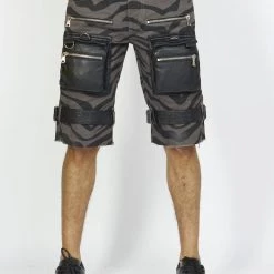LOCKED & LOADED LNL Shorts - Strapped W/ Leather - Dark Grey And Black Zebra - LDS421103