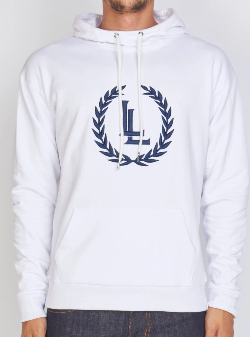 LOCKED & LOADED LNL Hoodie - Crest Pullover - White And Navy - LLCH602 1 LOCKED & LOADED LNL Hoodie - Crest Pullover - White And Navy - LLCH602