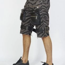 LOCKED & LOADED LNL Shorts - Strapped W/ Leather - Dark Grey And Black Zebra - LDS421103