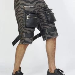 LOCKED & LOADED LNL Shorts - Strapped W/ Leather - Dark Grey And Black Zebra - LDS421103