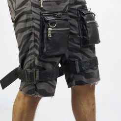 LOCKED & LOADED LNL Shorts - Strapped W/ Leather - Dark Grey And Black Zebra - LDS421103