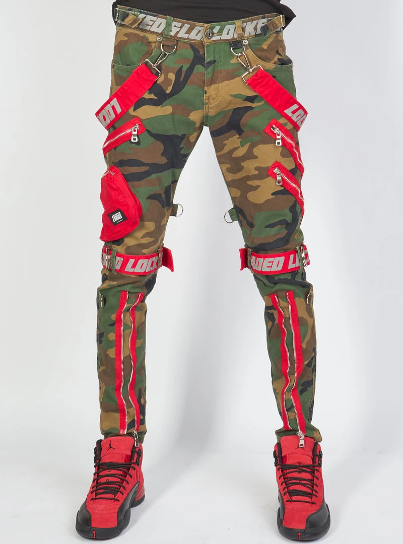 LOCKED & LOADED LNL Jeans - Straps And Pocket - Camo, Red, And Reflective - LLTP103 1 LOCKED & LOADED LNL Jeans - Straps And Pocket - Camo, Red, And Reflective - LLTP103