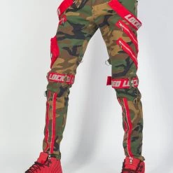 LOCKED & LOADED LNL Jeans - Straps And Pocket - Camo, Red, And Reflective - LLTP103
