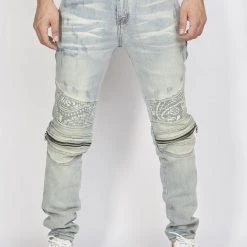 Politics Jeans - Biker With Paisley Ribbing - Light Wash - PLTKS0521641