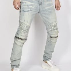 Politics Jeans - Biker With Paisley Ribbing - Light Wash - PLTKS0521641