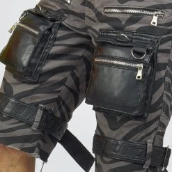 LOCKED & LOADED LNL Shorts - Strapped W/ Leather - Dark Grey And Black Zebra - LDS421103