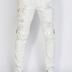 LOCKED & LOADED LNL Jeans - Straps - White On White - LLCDP0925561