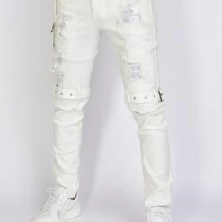 LOCKED & LOADED LNL Jeans - Straps - White On White - LLCDP0925561