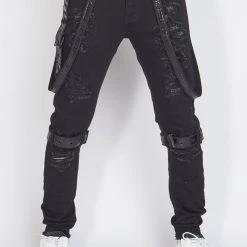 LOCKED & LOADED LNL Jeans - Straps - Black On Black - LLCDP0925566