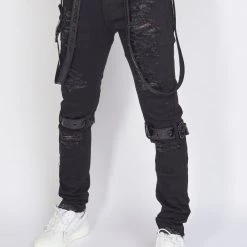 LOCKED & LOADED LNL Jeans - Straps - Black On Black - LLCDP0925566