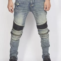 Politics Jeans - Biker With Leather Ribbing - Vintage And Black - PLTKS0521566 Shop All