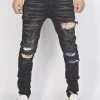 Politics Jeans - Distressed With Paisley Ribbing - Black - PLTKS0521660 Shop All