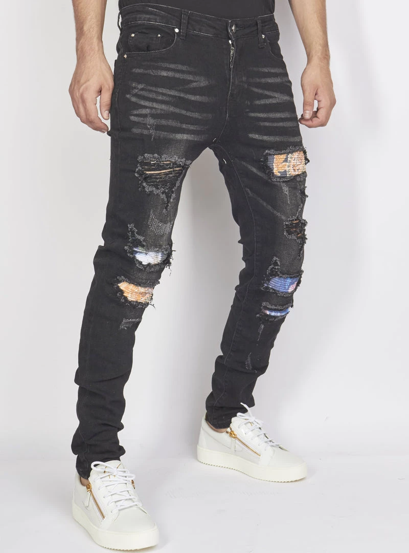 Politics Jeans - Distressed With Paisley Ribbing - Black - PLTKS0521660 Shop All 2 Politics Jeans - Distressed With Paisley Ribbing - Black - PLTKS0521660 Shop All