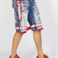 LOCKED & LOADED LNL Shorts - Strapped Denim - Medium Blue With Red And White - LDS421101 Shop All