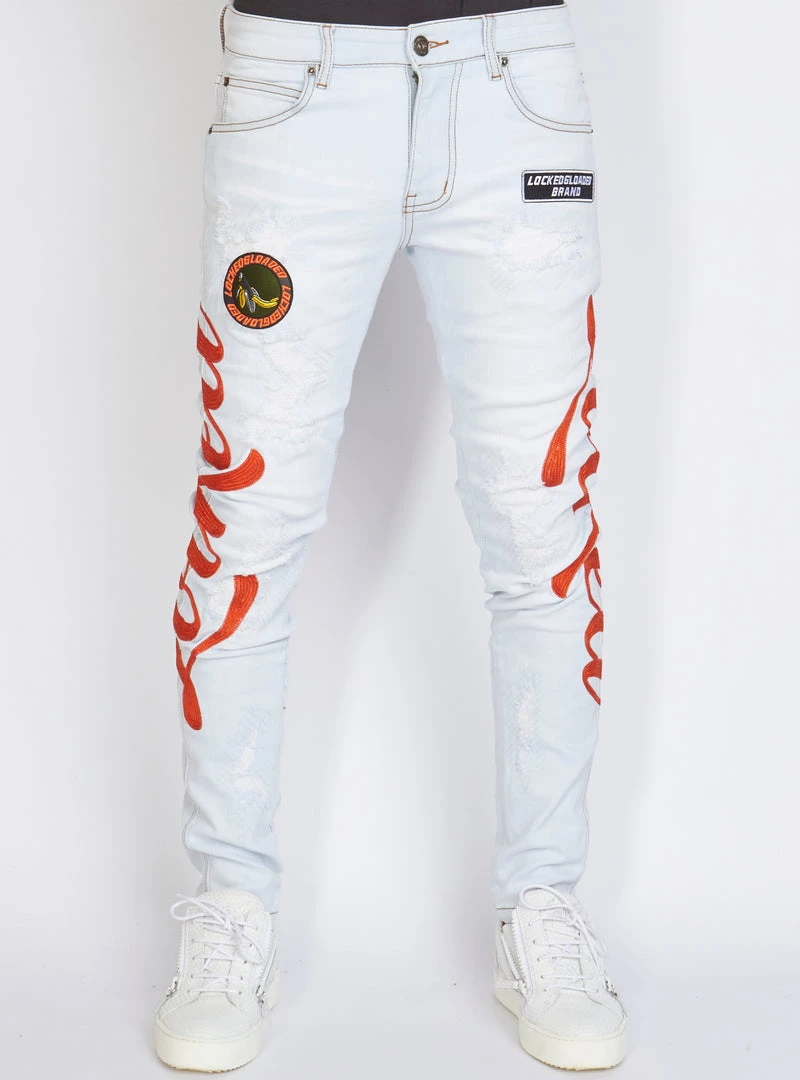 LOCKED & LOADED LNL Jeans - Chain Stitch - Light Wash And Orange - LLCHSE1025251 Shop All 1 LOCKED & LOADED LNL Jeans - Chain Stitch - Light Wash And Orange - LLCHSE1025251 Shop All