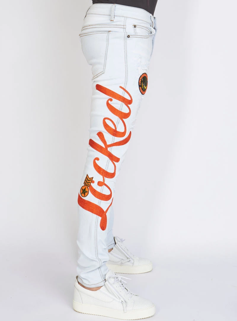 LOCKED & LOADED LNL Jeans - Chain Stitch - Light Wash And Orange - LLCHSE1025251 Shop All 2 LOCKED & LOADED LNL Jeans - Chain Stitch - Light Wash And Orange - LLCHSE1025251 Shop All