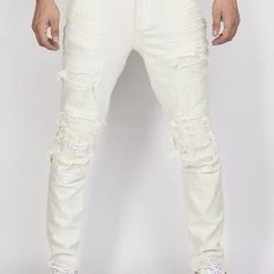 Shop All Politics Jeans - Distressed With Ribbing - White - PLTKS0521592
