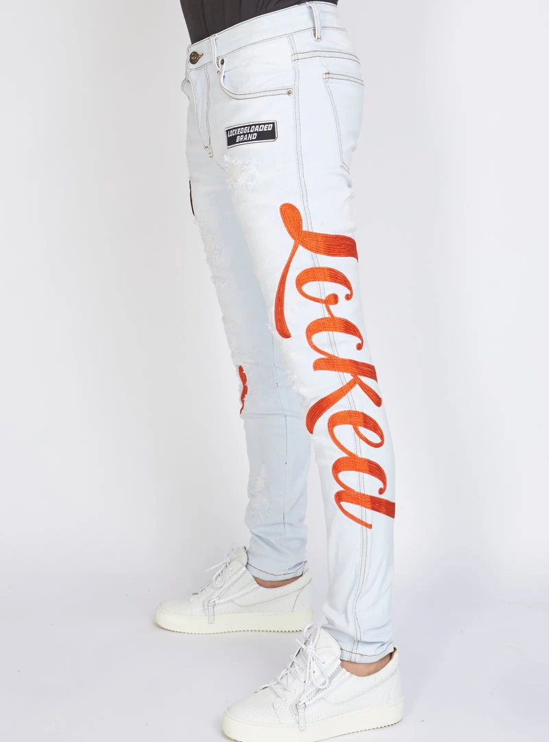 LOCKED & LOADED LNL Jeans - Chain Stitch - Light Wash And Orange - LLCHSE1025251 Shop All 3 LOCKED & LOADED LNL Jeans - Chain Stitch - Light Wash And Orange - LLCHSE1025251 Shop All