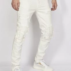 Shop All Politics Jeans - Distressed With Ribbing - White - PLTKS0521592