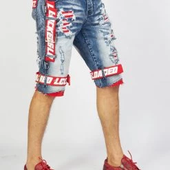 LOCKED & LOADED LNL Shorts - Strapped Denim - Medium Blue With Red And White - LDS421101 Shop All