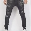 Shop All Politics Jeans - Distressed With Paisley Ribbing - Black With White - PLTKS0521669