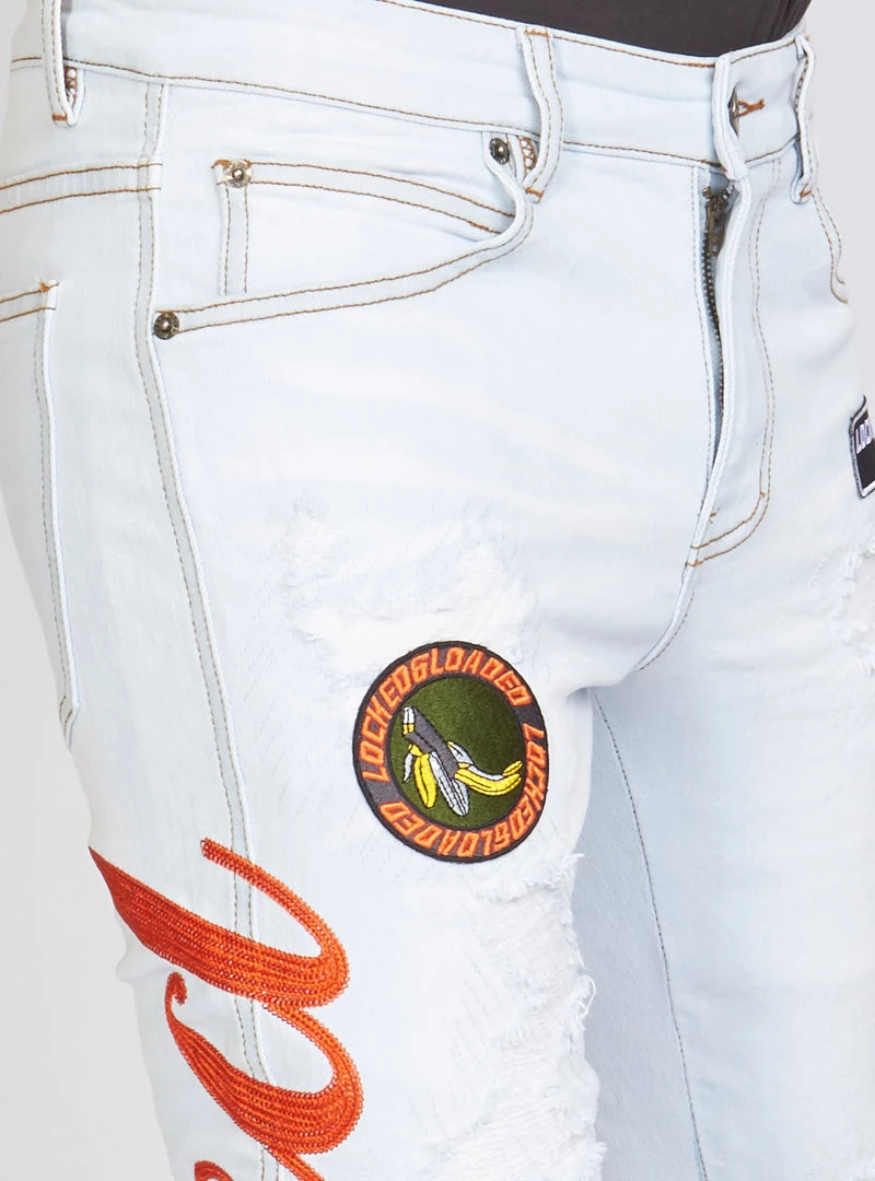 LOCKED & LOADED LNL Jeans - Chain Stitch - Light Wash And Orange - LLCHSE1025251 Shop All 6 LOCKED & LOADED LNL Jeans - Chain Stitch - Light Wash And Orange - LLCHSE1025251 Shop All