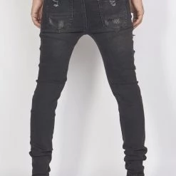 Shop All Politics Jeans - Distressed With Paisley Ribbing - Black With White - PLTKS0521669