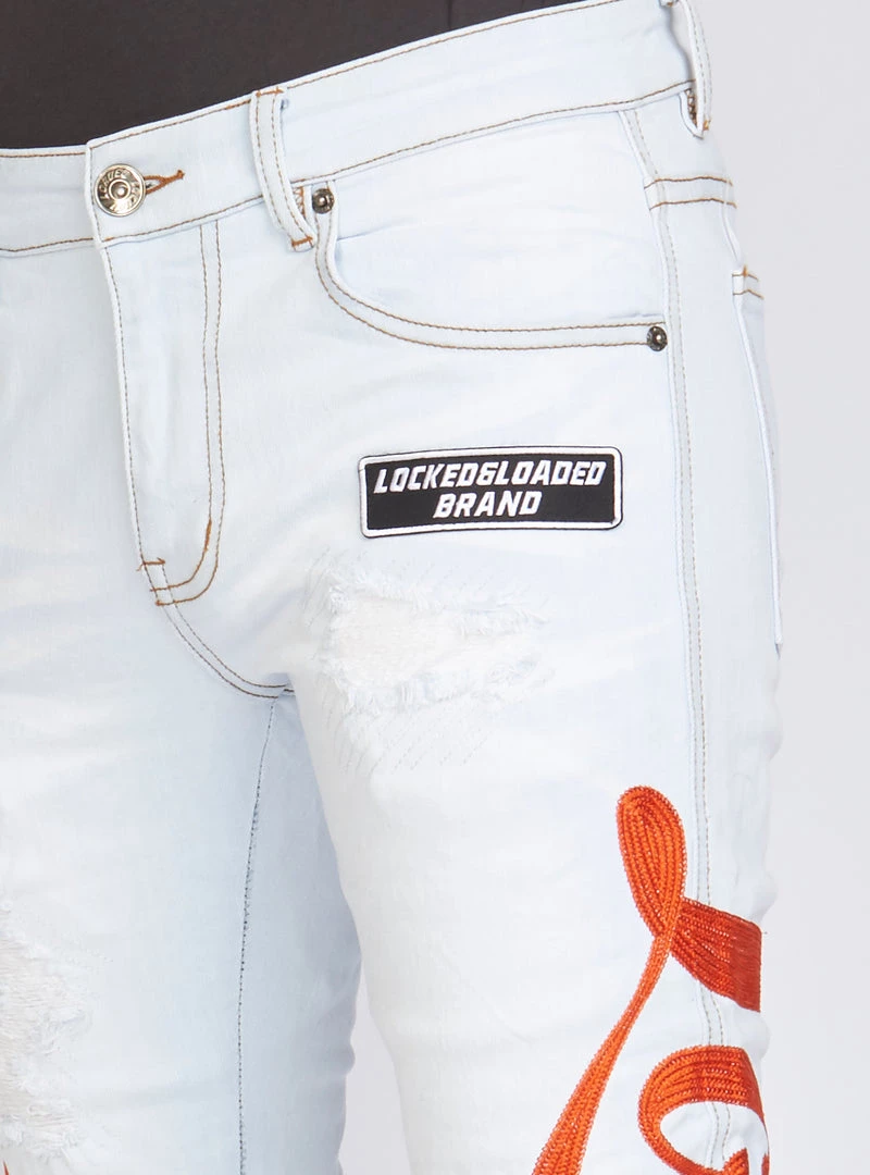 LOCKED & LOADED LNL Jeans - Chain Stitch - Light Wash And Orange - LLCHSE1025251 Shop All 7 LOCKED & LOADED LNL Jeans - Chain Stitch - Light Wash And Orange - LLCHSE1025251 Shop All
