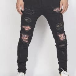 Politics Jeans - Distressed With Leaf Ribbing - Black - PLTKS0521662